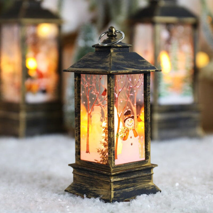 LED Christmas Lantern with Swirling Glitter 5.1 Inch Set of 2 Snowman Gold 1