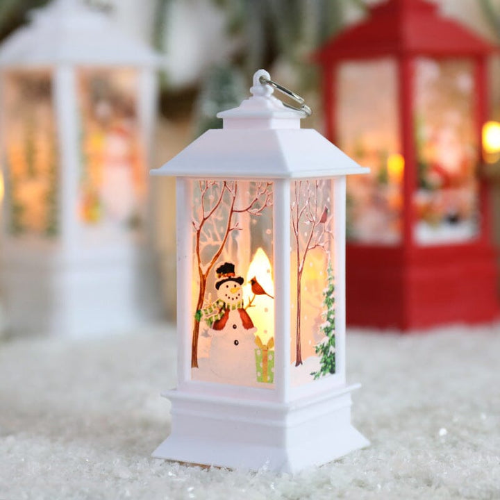 LED Christmas Lantern with Swirling Glitter 5.1 Inch Set of 2 Snowman White 1