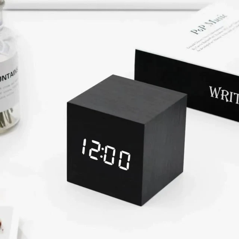 LED Cube Digital Clock 2.4 Inch USB or Battery Set of 2 Black 1