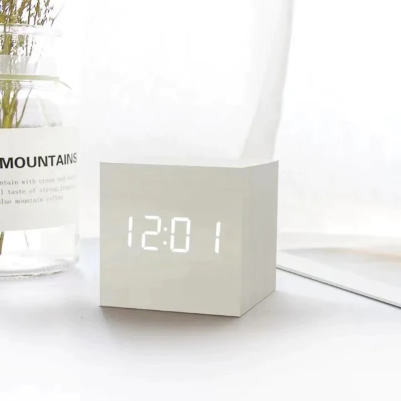 LED Cube Digital Clock 2.4 Inch USB or Battery Set of 2 White 1