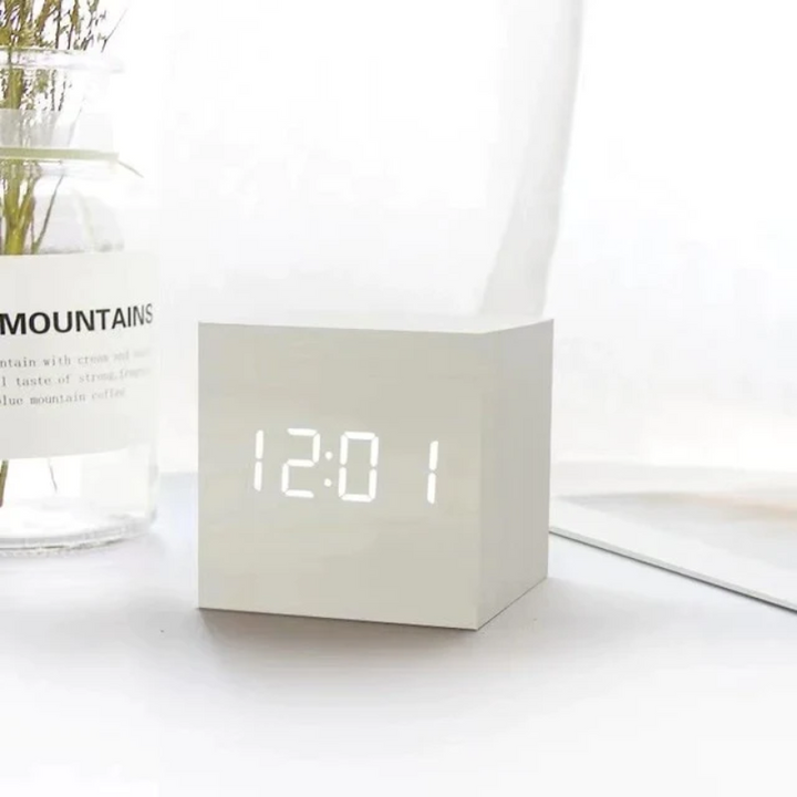 LED Cube Digital Clock 2.4 Inch USB or Battery Set of 2 White 1