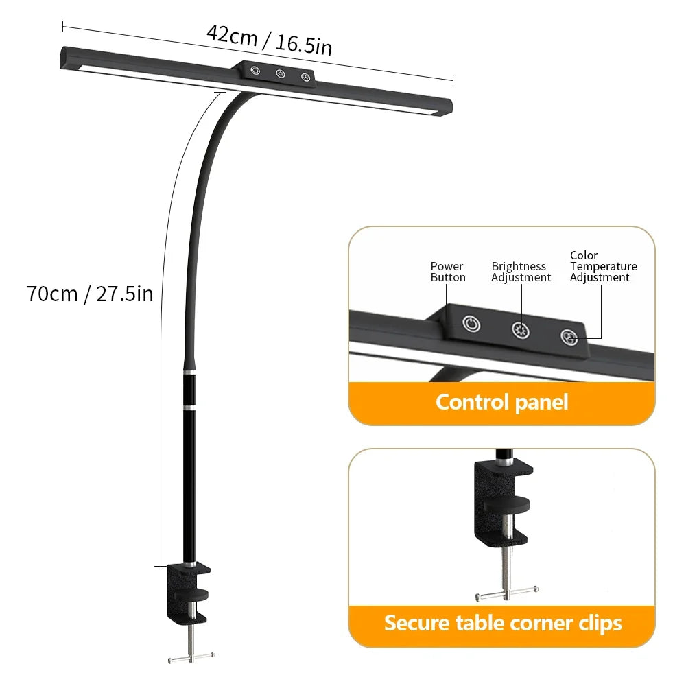 LED Desk Lamp with Clamp Gooseneck Arm and Wide Light Bar USB Single Head Touch Control 1