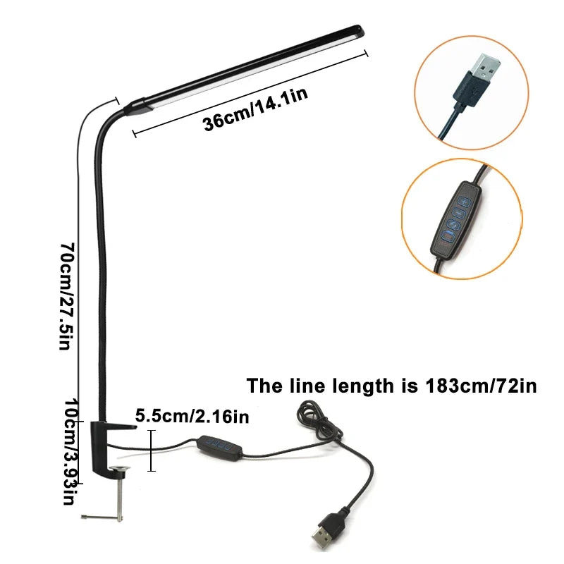 LED Desk Lamp with Clamp Gooseneck Arm and Wide Light Bar USB Single Head USB 1