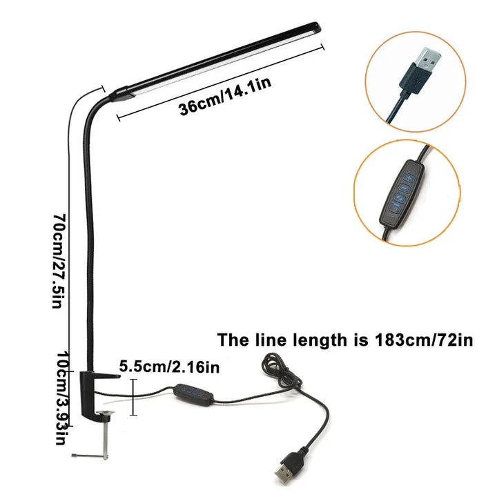 LED Desk Lamp with Clamp Gooseneck Arm and Wide Light Bar USB Single Head USB 1