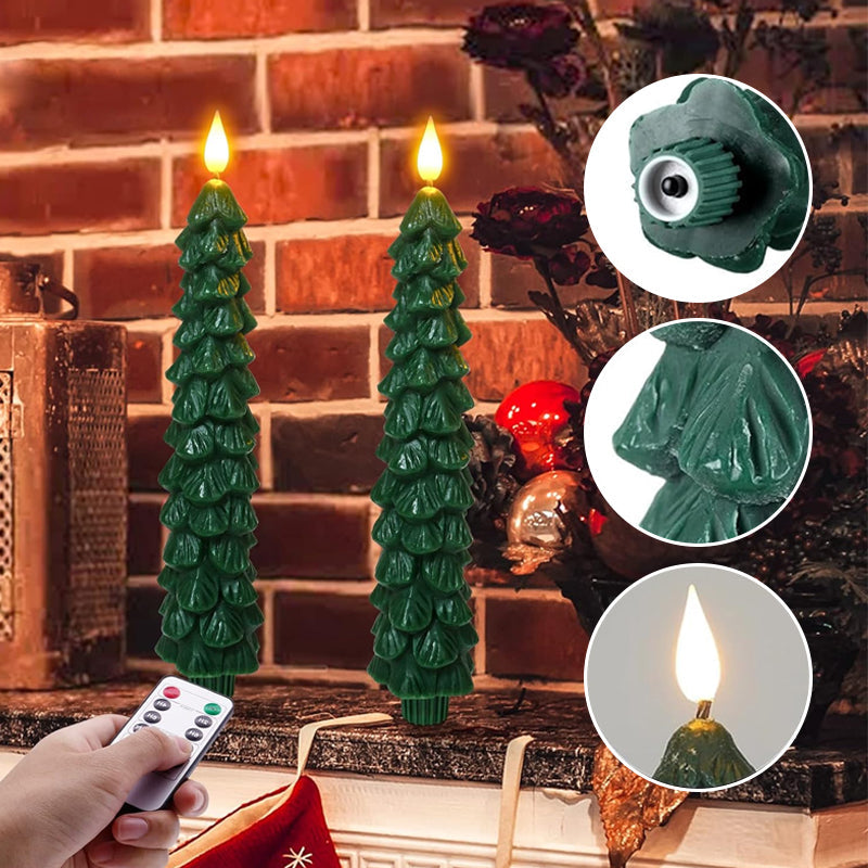 LED Taper Candles Christmas Tree Shape Set of 4 with Remote 1