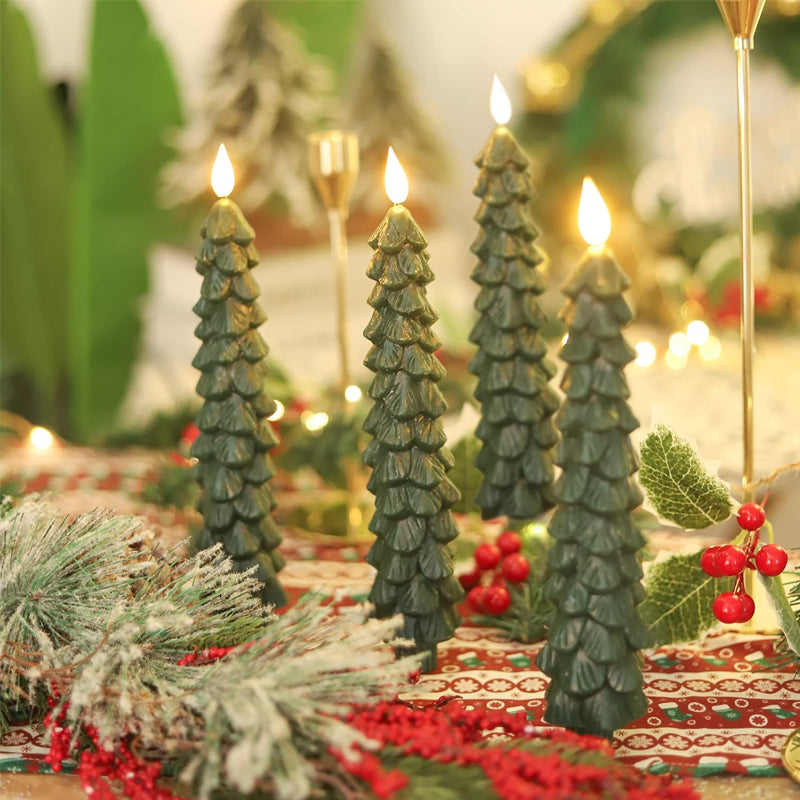 LED Taper Candles Christmas Tree Shape Set of 4 with Remote 11