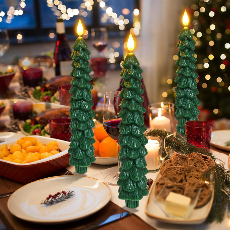 LED Taper Candles Christmas Tree Shape Set of 4 with Remote 12