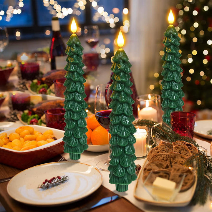LED Taper Candles Christmas Tree Shape Set of 4 with Remote 12