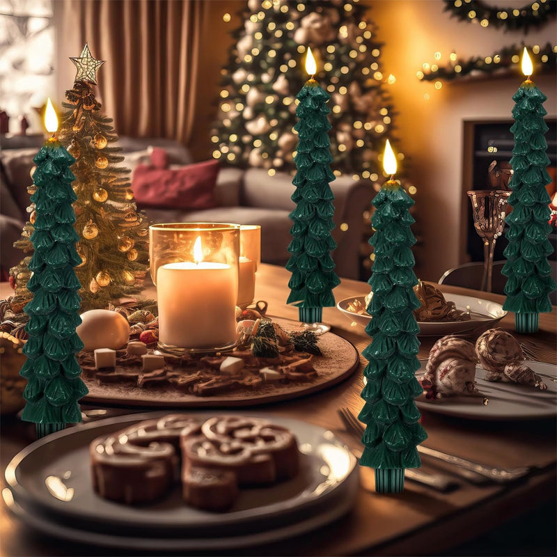 LED Taper Candles Christmas Tree Shape Set of 4 with Remote 13
