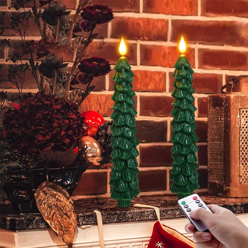 LED Taper Candles Christmas Tree Shape Set of 4 with Remote 14