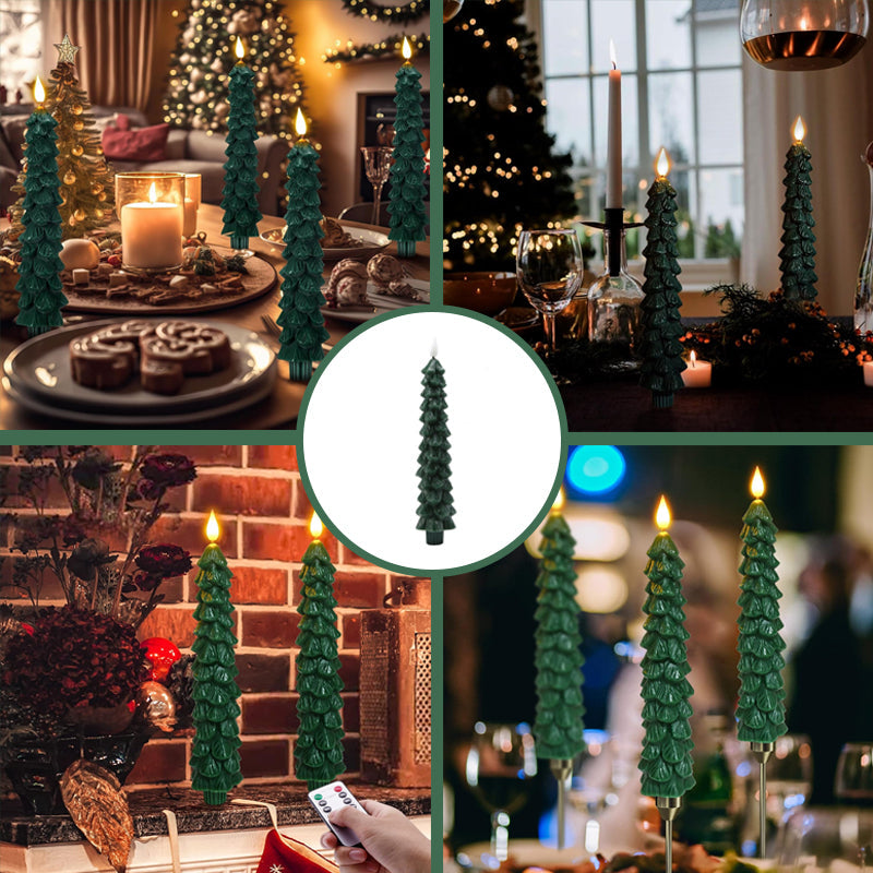 LED Taper Candles Christmas Tree Shape Set of 4 with Remote 2