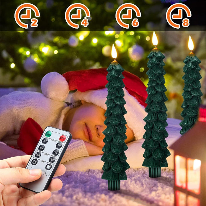 LED Taper Candles Christmas Tree Shape Set of 4 with Remote 3