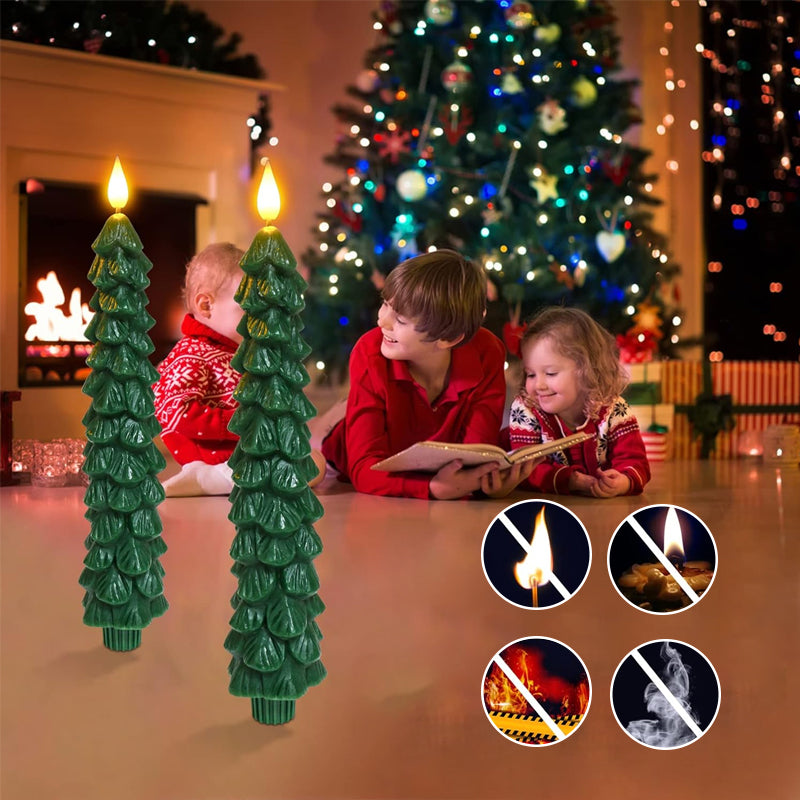 LED Taper Candles Christmas Tree Shape Set of 4 with Remote 4