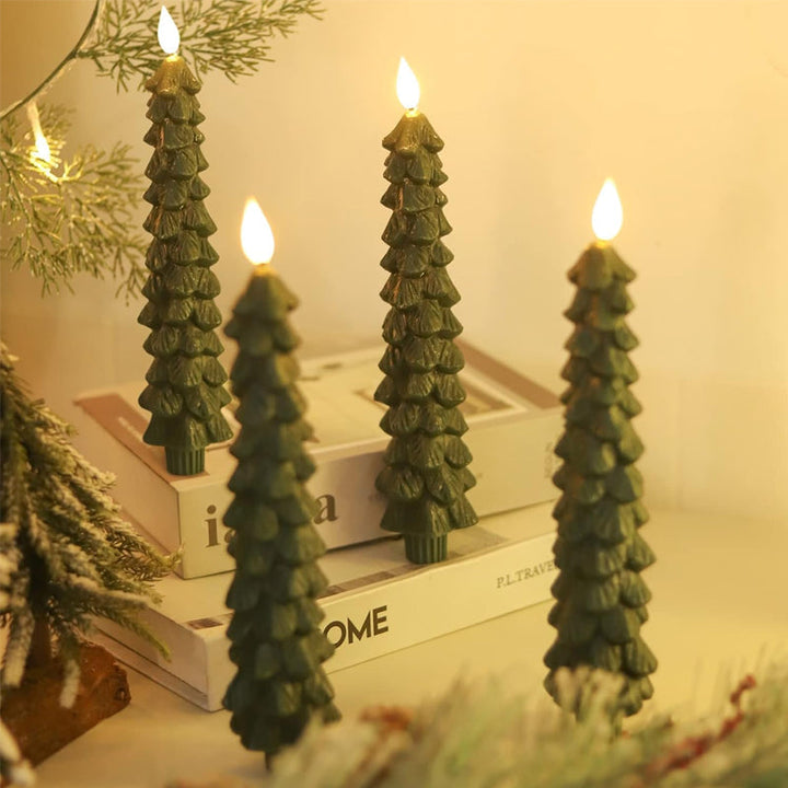 LED Taper Candles Christmas Tree Shape Set of 4 with Remote 5