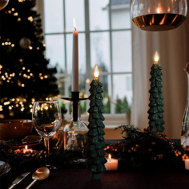 LED Taper Candles Christmas Tree Shape Set of 4 with Remote 6
