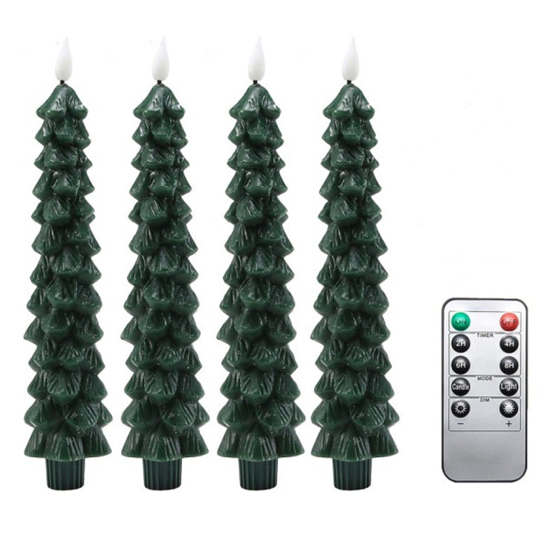 LED Taper Candles Christmas Tree Shape Set of 4 with Remote Set of 4 with Remote 1