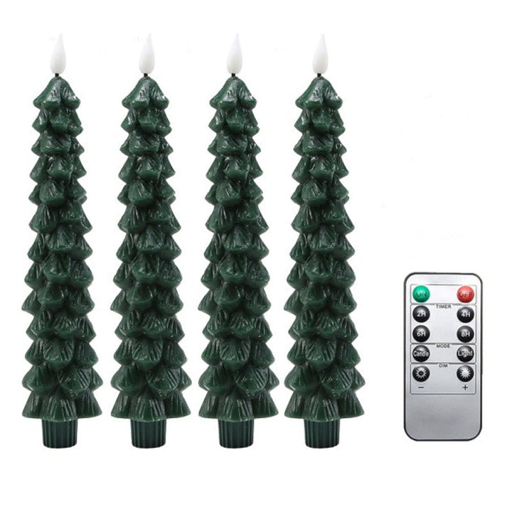 LED Taper Candles Christmas Tree Shape Set of 4 with Remote Set of 4 with Remote 1