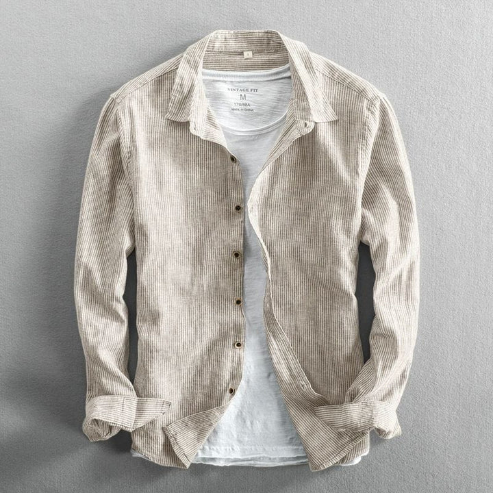 Lightweight Striped Casual Shirt Long Sleeve Set of 2 Beige 1