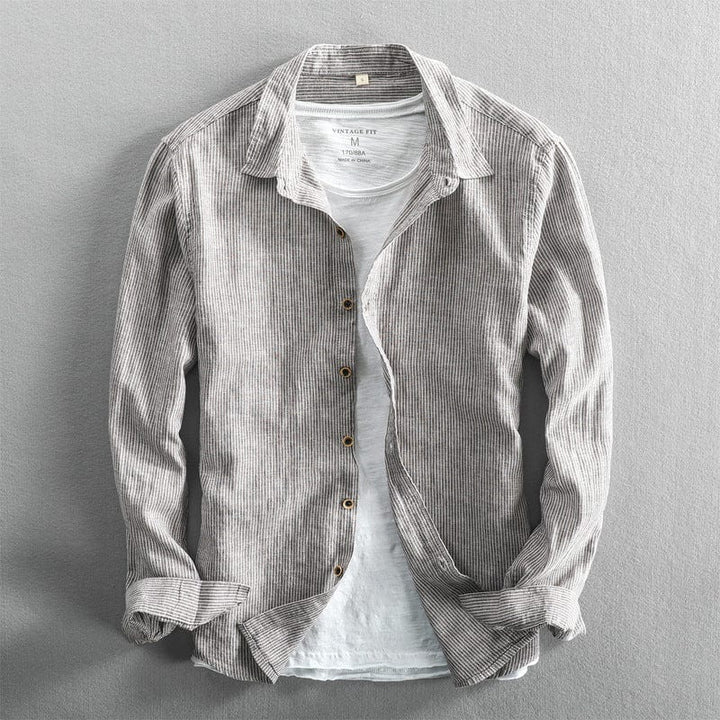 Lightweight Striped Casual Shirt Long Sleeve Set of 2 Gray 1