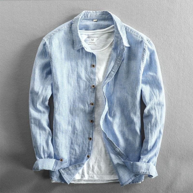 Lightweight Striped Casual Shirt Long Sleeve Set of 2 Light Blue 1