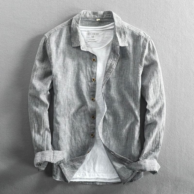 Lightweight Striped Casual Shirt Long Sleeve Set of 2 Slate Blue 1