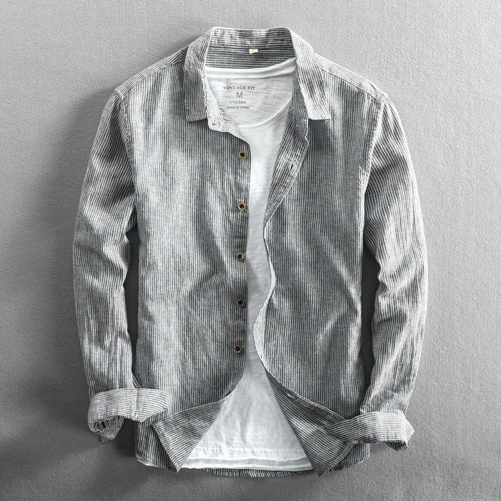 Lightweight Striped Casual Shirt Long Sleeve Set of 2 Slate Blue 1