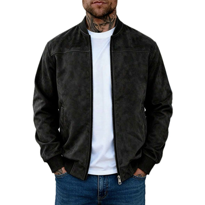 Lightweight Suede Look Stand Collar Flight Jacket Black 1