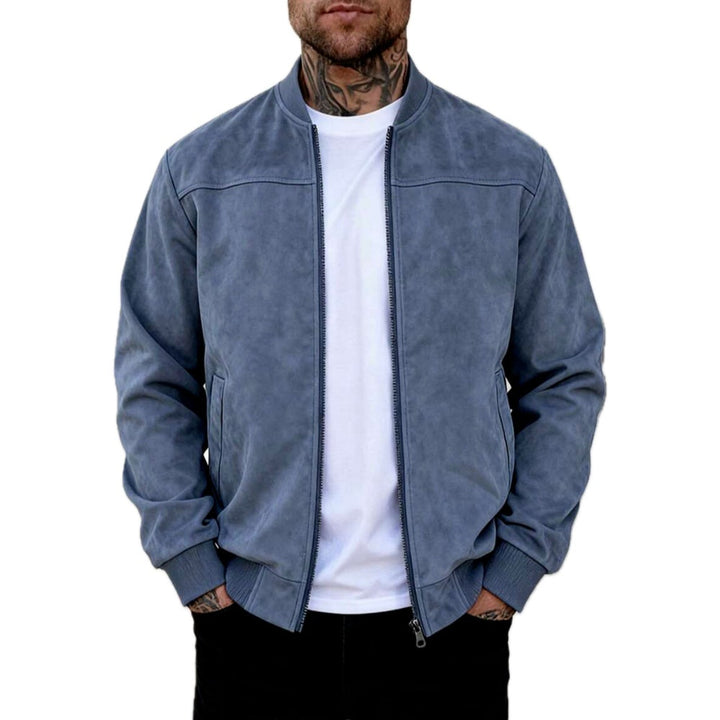 Lightweight Suede Look Stand Collar Flight Jacket Blue 1