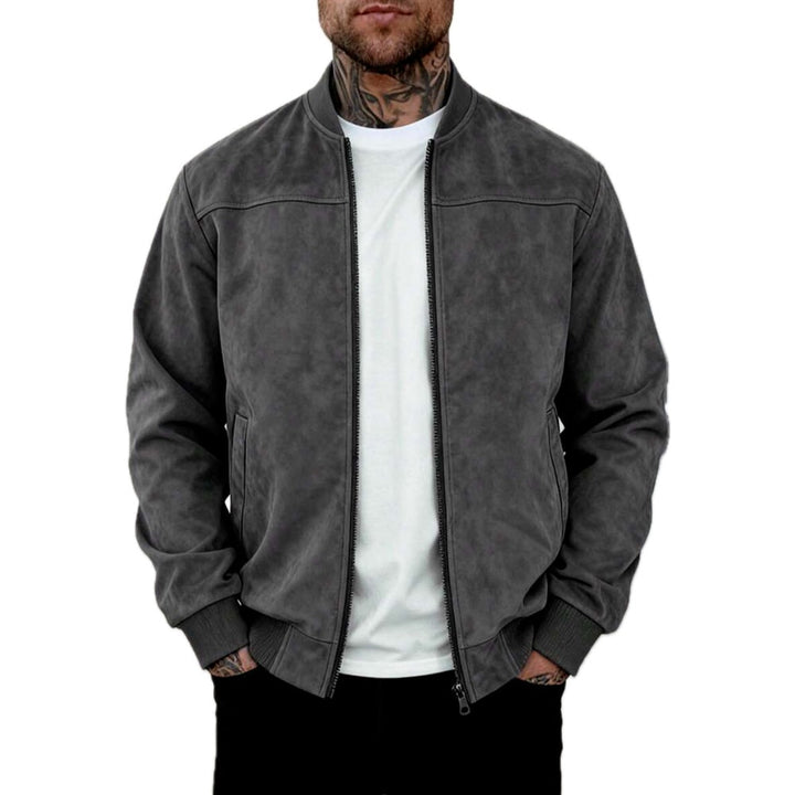 Lightweight Suede Look Stand Collar Flight Jacket Gray 1