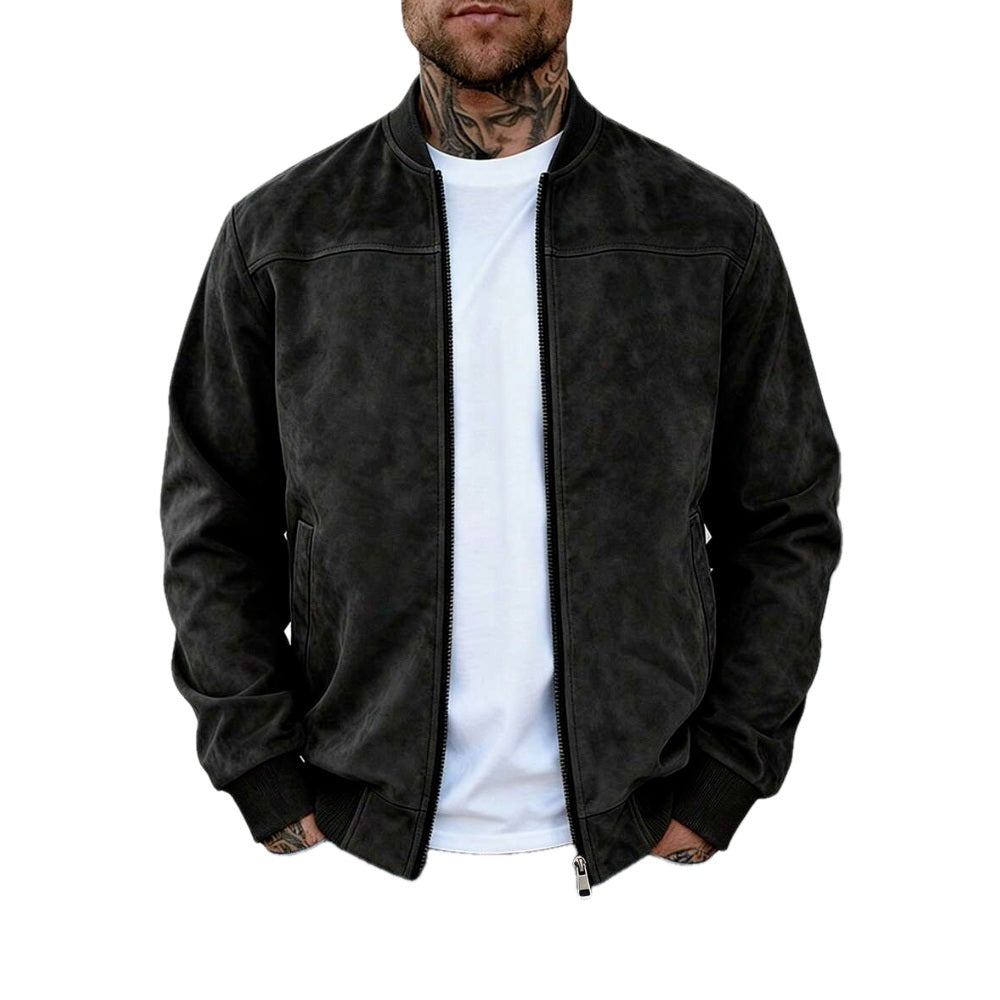 Lightweight Suede Look Stand Collar Flight Jacket on white