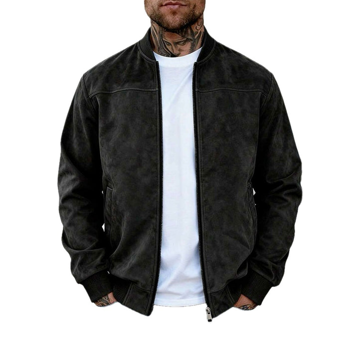 Lightweight Suede Look Stand Collar Flight Jacket on white