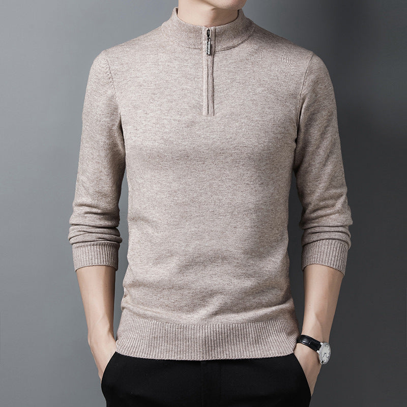 Lightweight Viscose Half Zip Mock Neck Sweater Beige 1