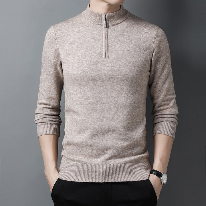 Lightweight Viscose Half Zip Mock Neck Sweater Beige 1