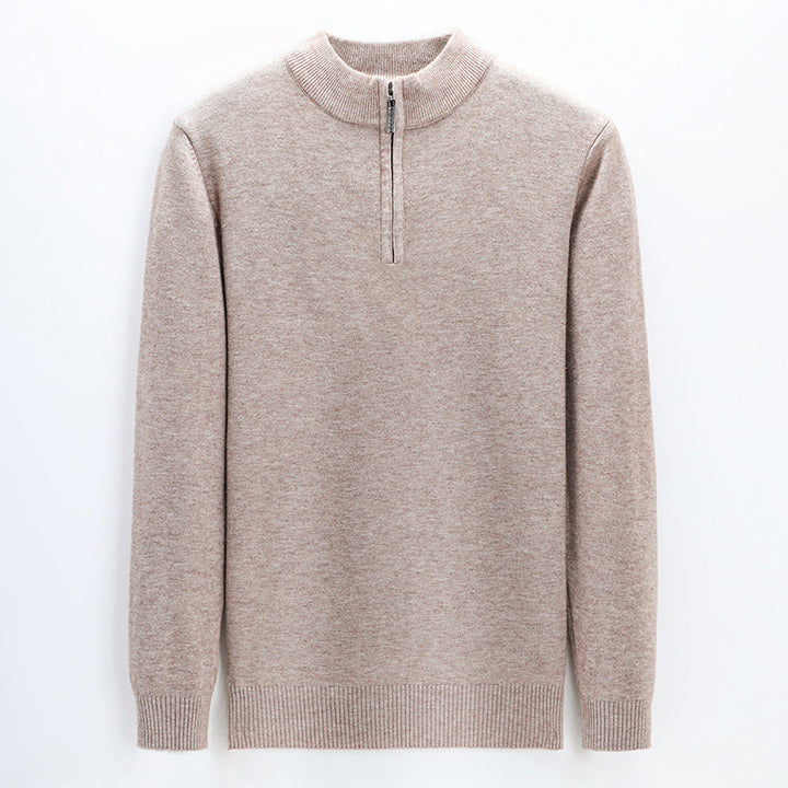 Lightweight Viscose Half Zip Mock Neck Sweater Beige 2