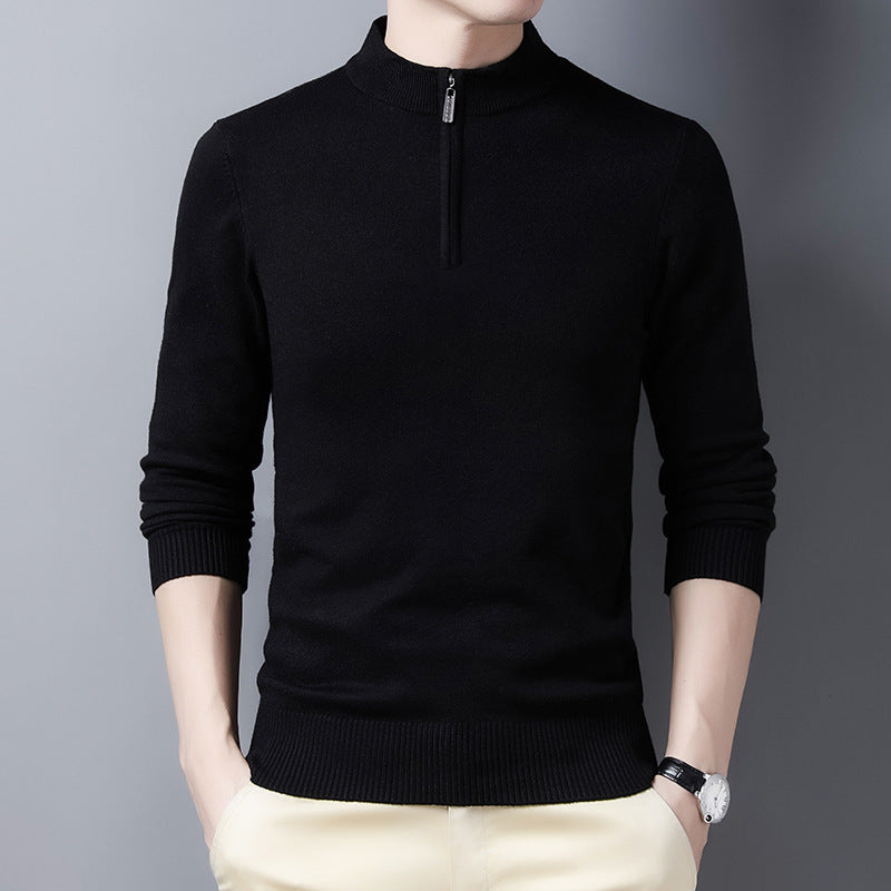 Lightweight Viscose Half Zip Mock Neck Sweater Black 1