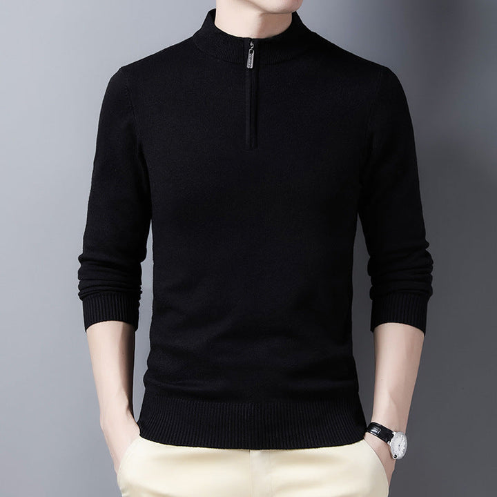 Lightweight Viscose Half Zip Mock Neck Sweater Black 1