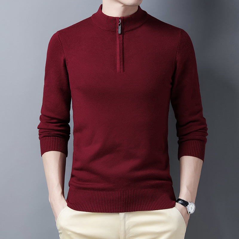 Lightweight Viscose Half Zip Mock Neck Sweater Burgundy 1