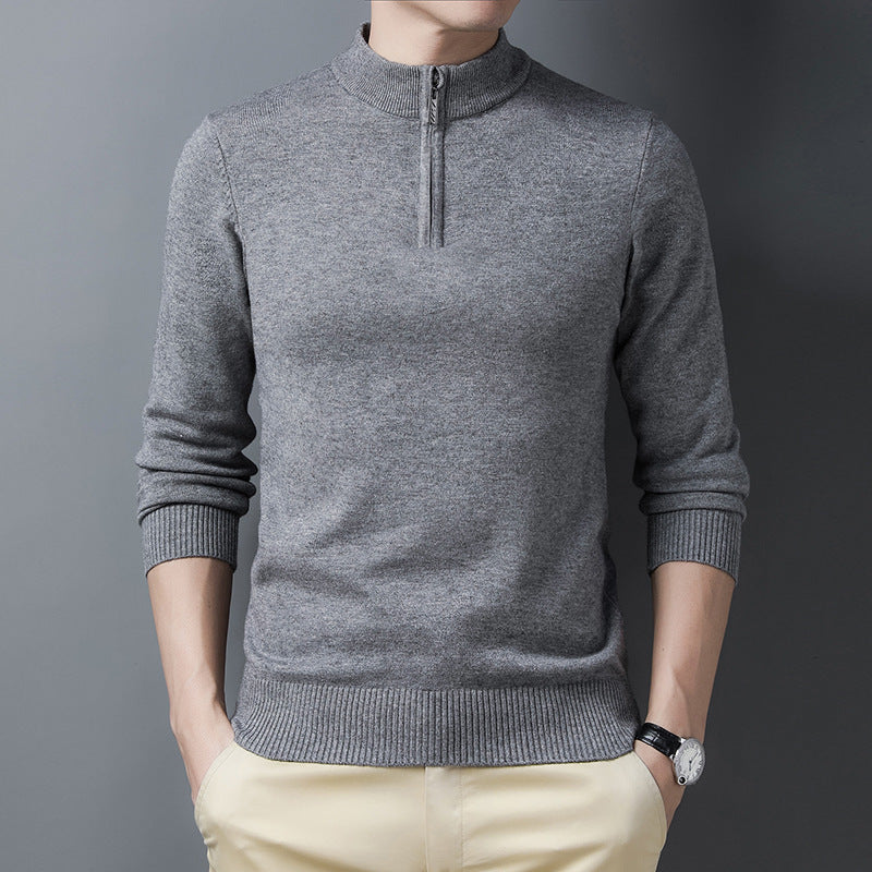 Lightweight Viscose Half Zip Mock Neck Sweater Gray 1