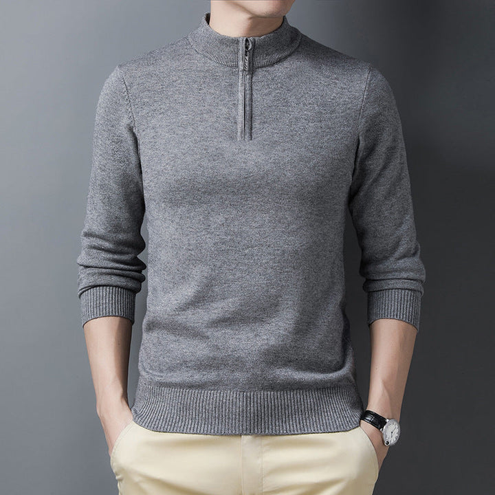 Lightweight Viscose Half Zip Mock Neck Sweater Gray 1