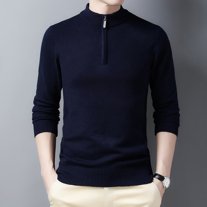 Lightweight Viscose Half Zip Mock Neck Sweater Navy Blue 1