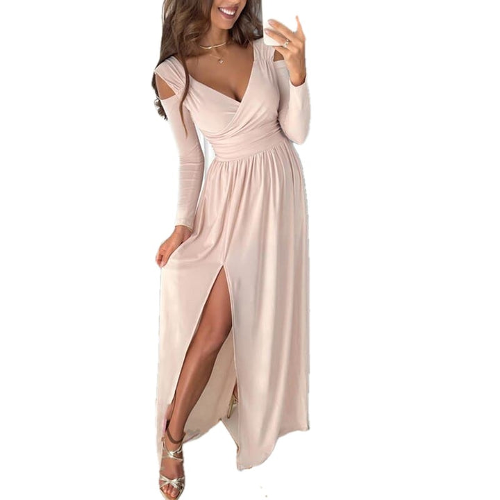 Long Sleeve Wrap Maxi Dress Side Split on white