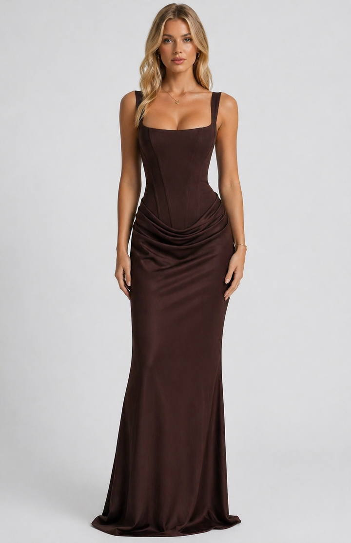 MAVIS | SCULPTED SILHOUETTE RUCHED MAXI DRESS