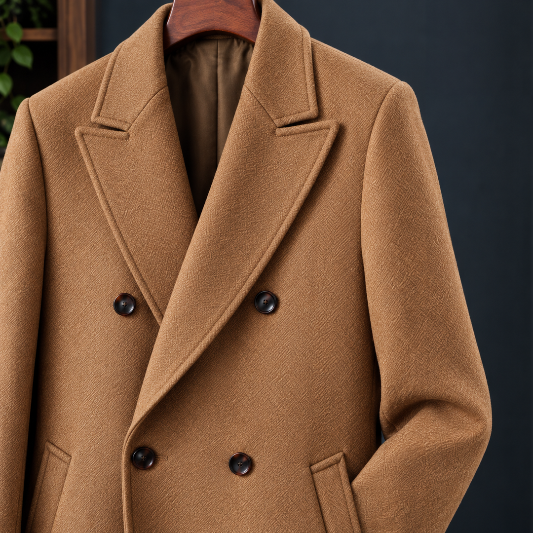 Longline Wool Double Breasted Overcoat Camel 2