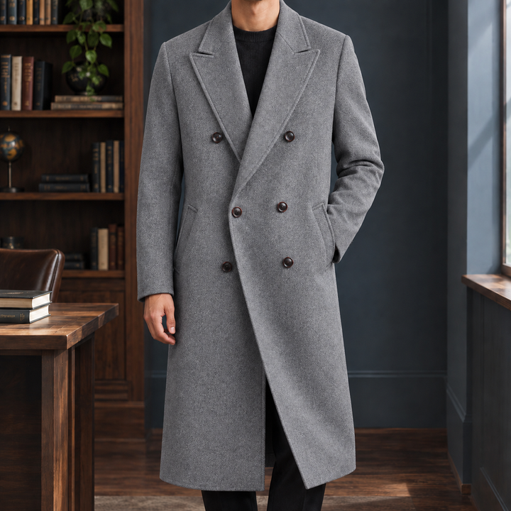 Longline Wool Double Breasted Overcoat Gray 1