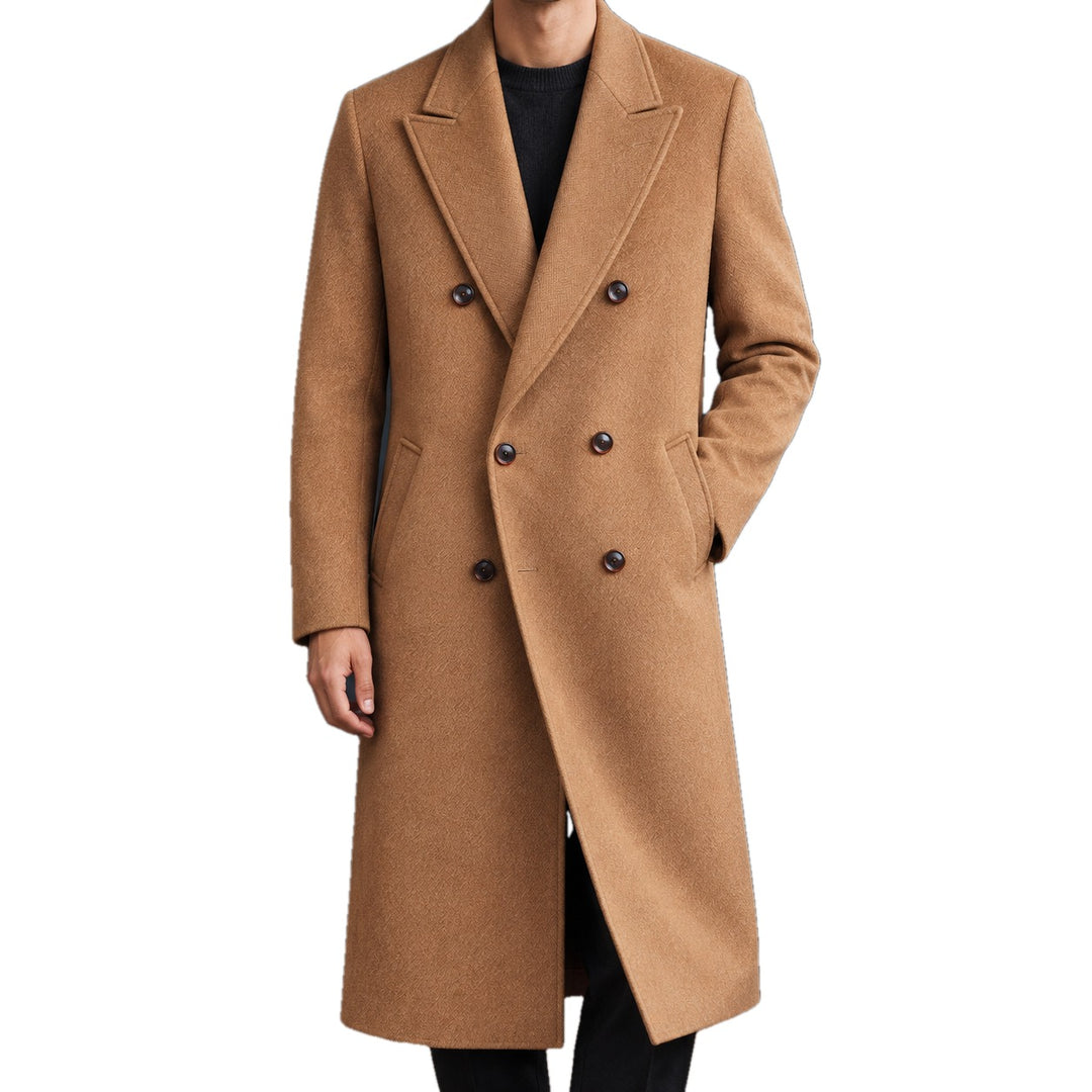 Longline Wool Double Breasted Overcoat on white