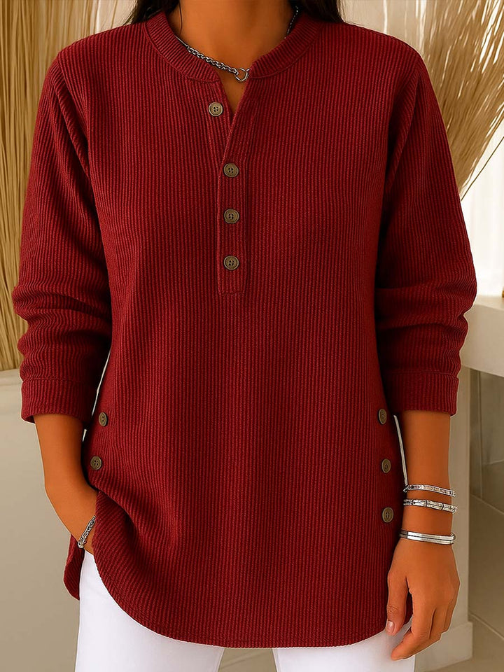 Loose Fit Henley Button Knit Pullover Burgundy 1