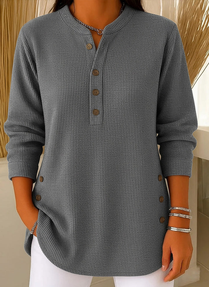 Loose Fit Henley Button Knit Pullover Gray 1