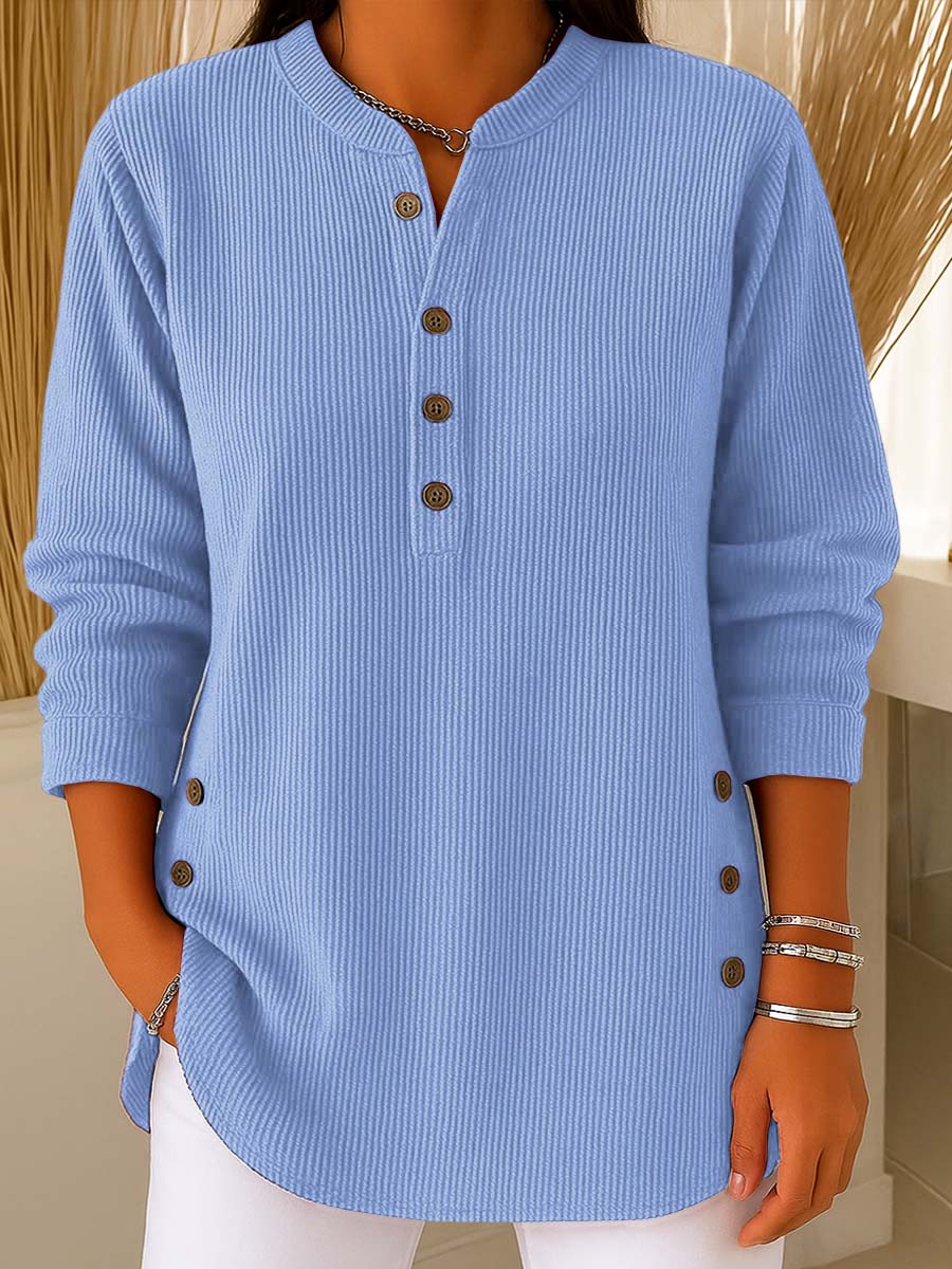 Loose Fit Henley Button Knit Pullover Light Blue 1