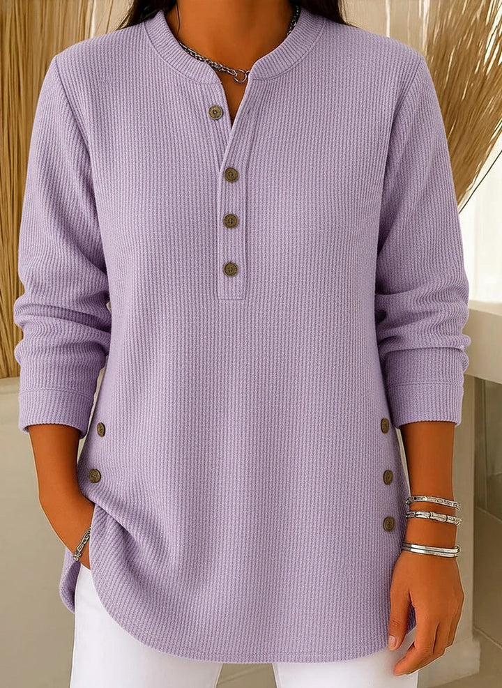 Loose Fit Henley Button Knit Pullover Lilac 1