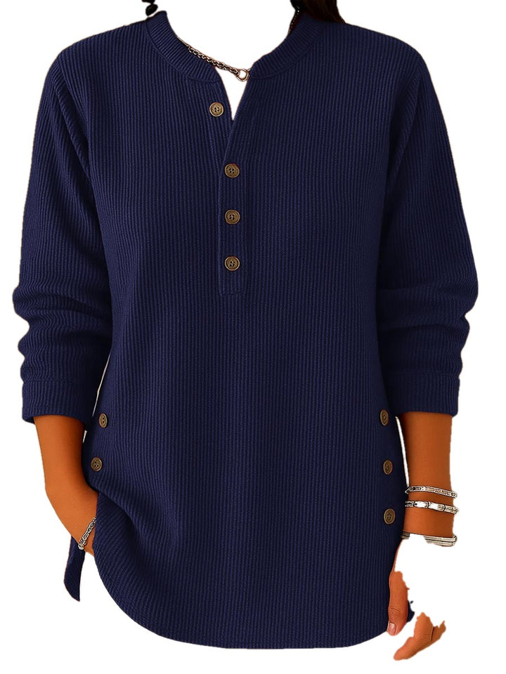 Loose Fit Henley Button Knit Pullover on white